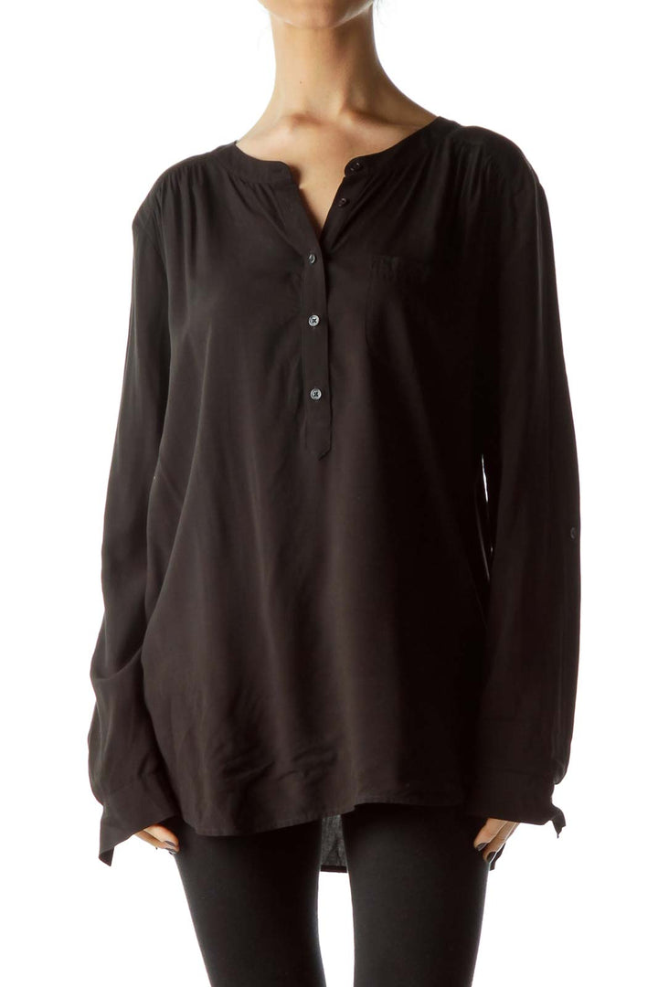 Black Pocketed Long Sleeve Blouse