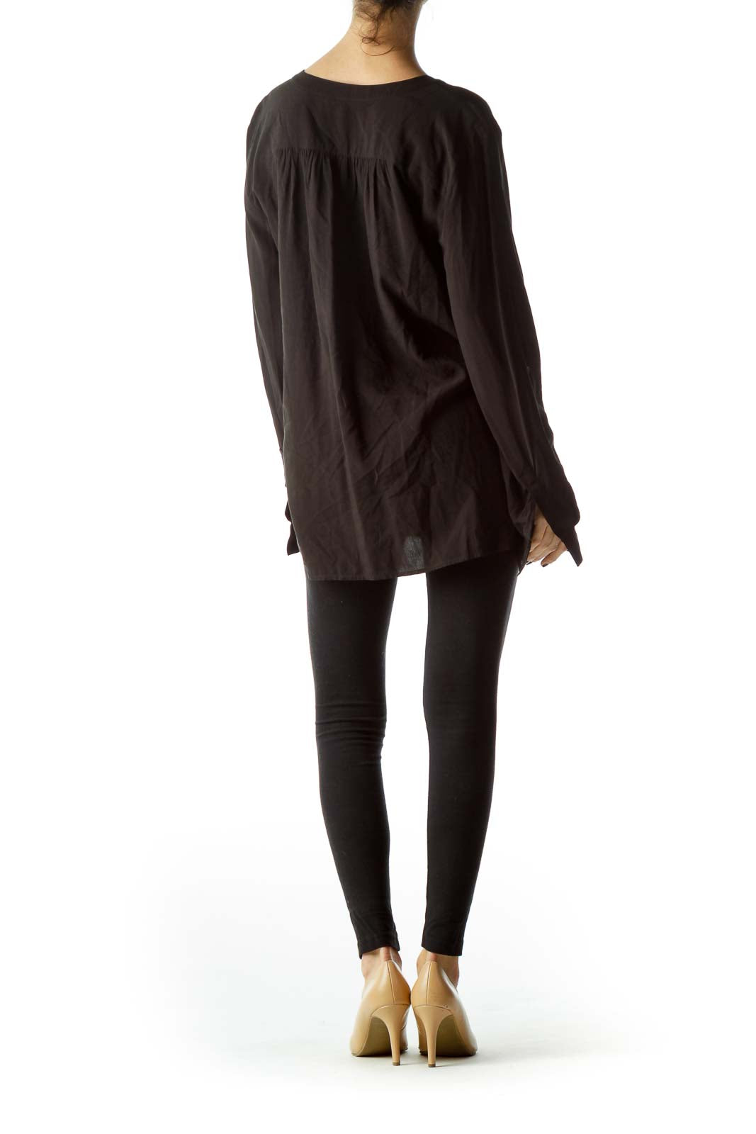 Black Pocketed Long Sleeve Blouse