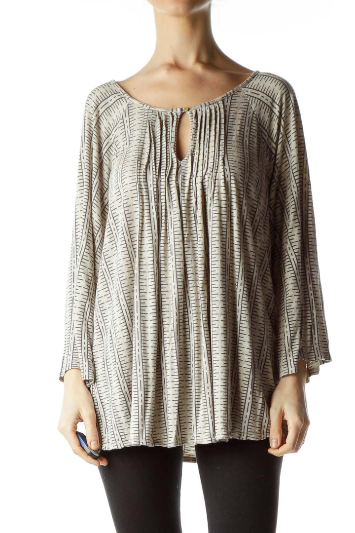 Beige Print Pleated Top