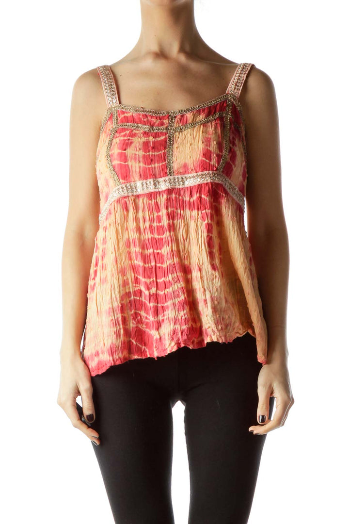 Orange Tie Dye 100% Cotton Embellished Top