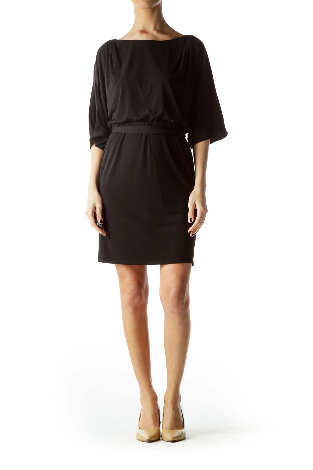 Black Bat Sleeve Cut-Out Work Dress