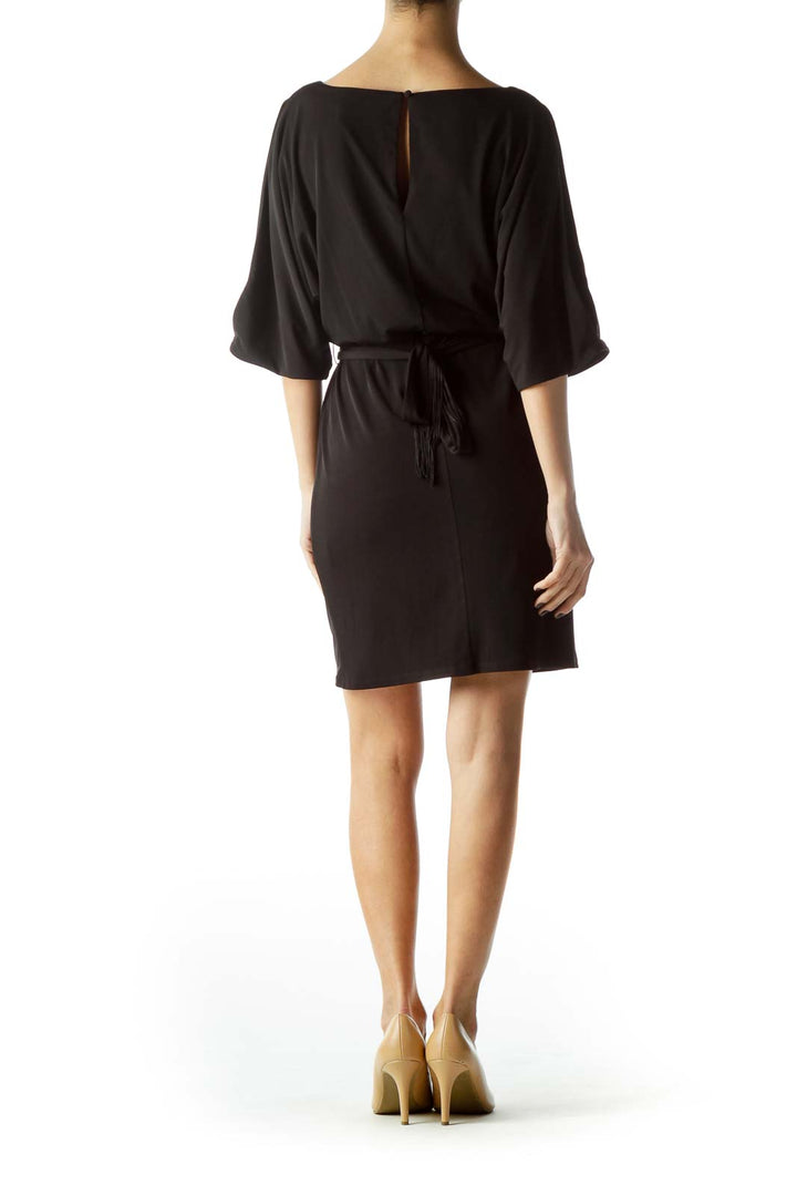 Black Bat Sleeve Cut-Out Work Dress