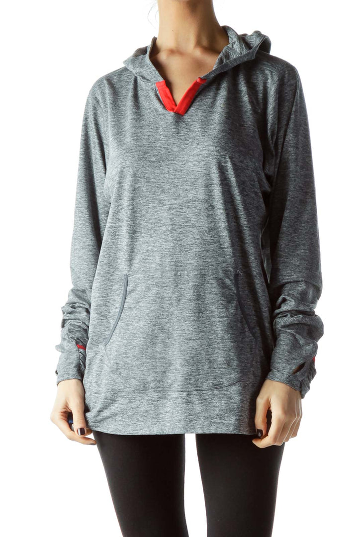 Gray Red Accents Hooded Sports Top