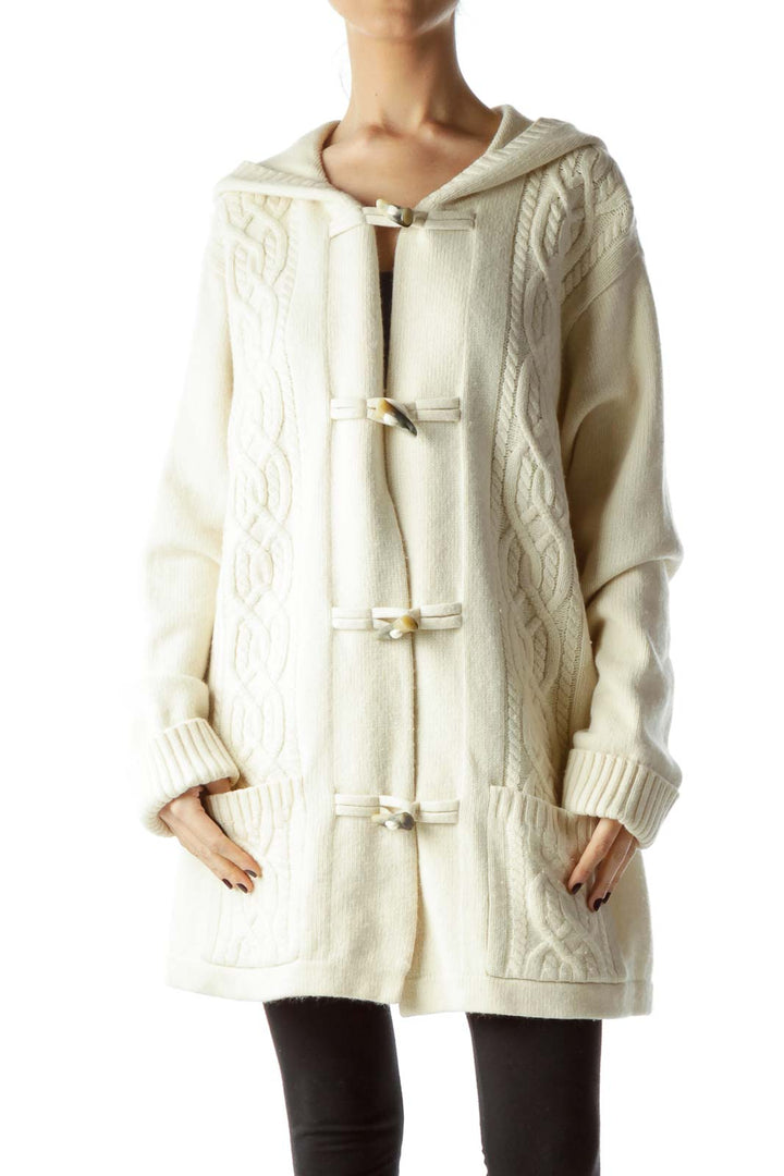 Cream Toggle Cable Knit Heavy Cardigan