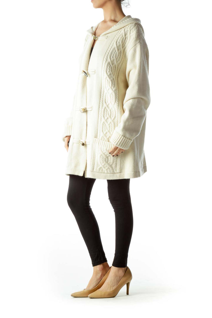 Cream Toggle Cable Knit Heavy Cardigan