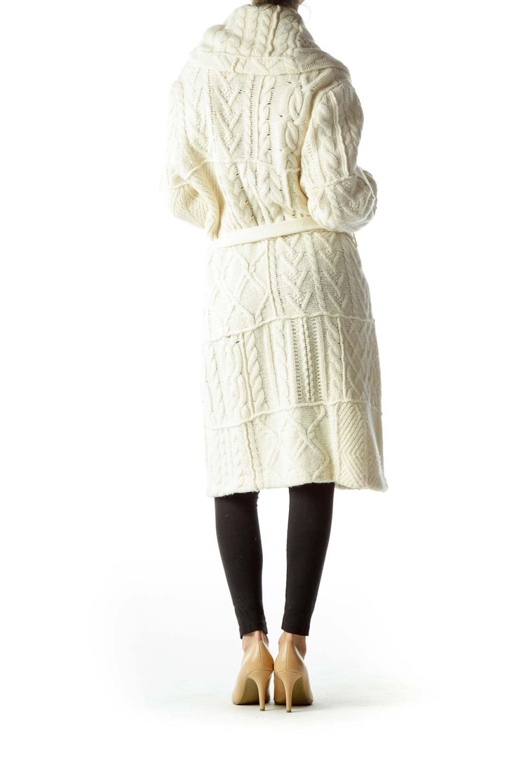 Cream Belted Cable Knit Cardigan