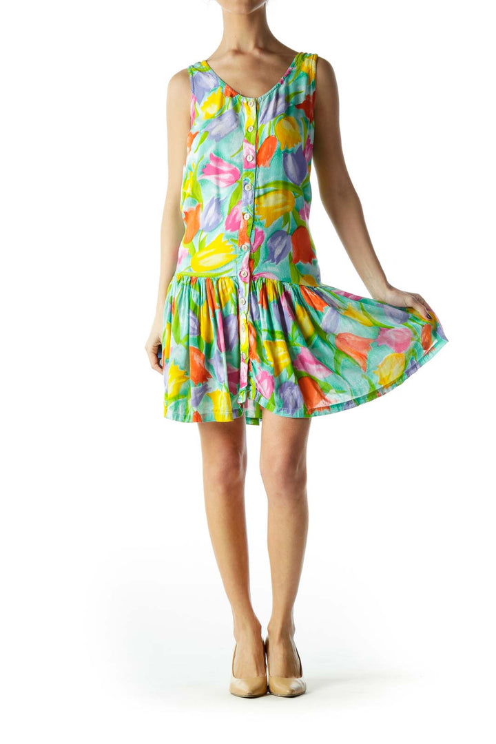 Multicolored Flower Print Day Dress