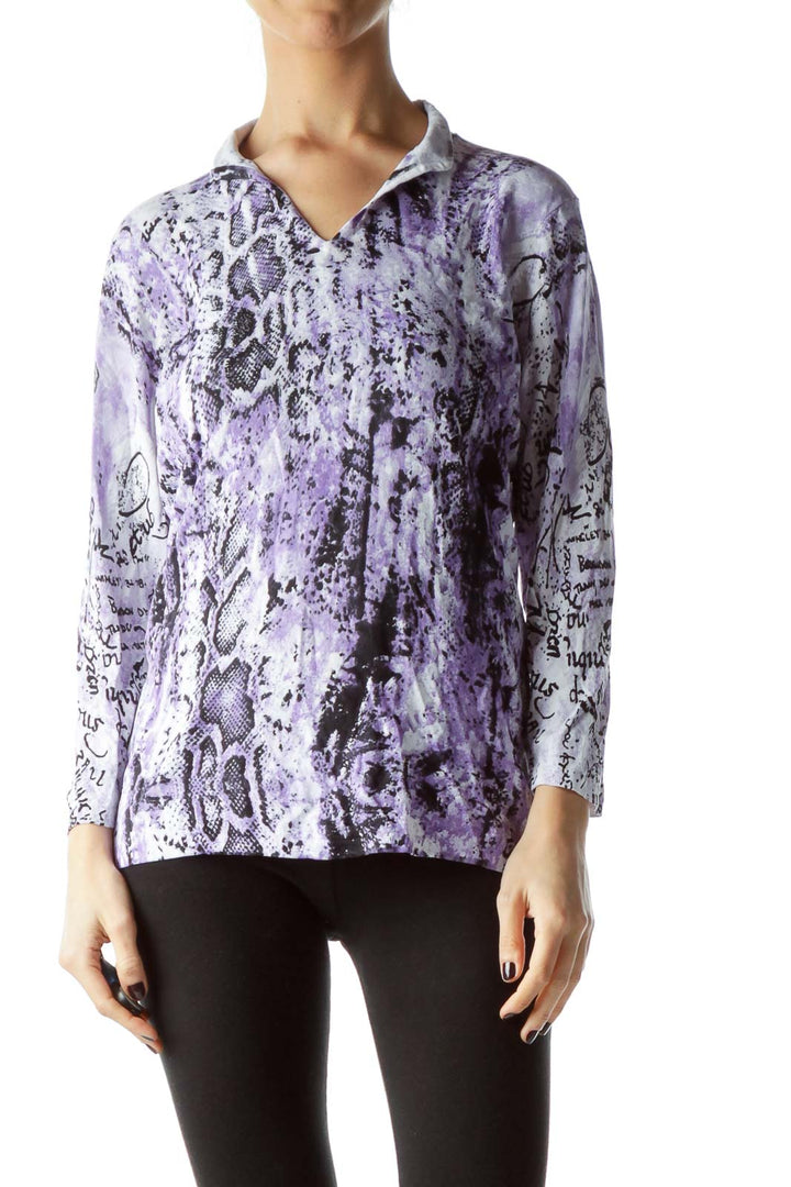 Purple Black Snakeskin Print Embellished Top