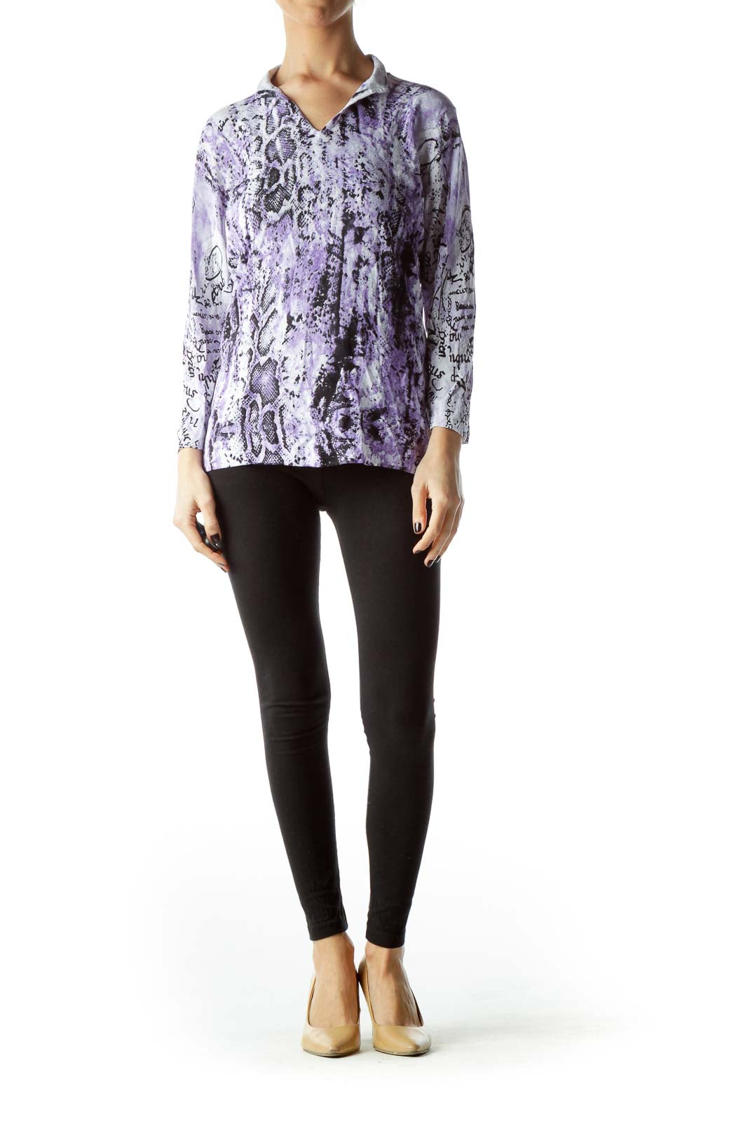 Purple Black Snakeskin Print Embellished Top