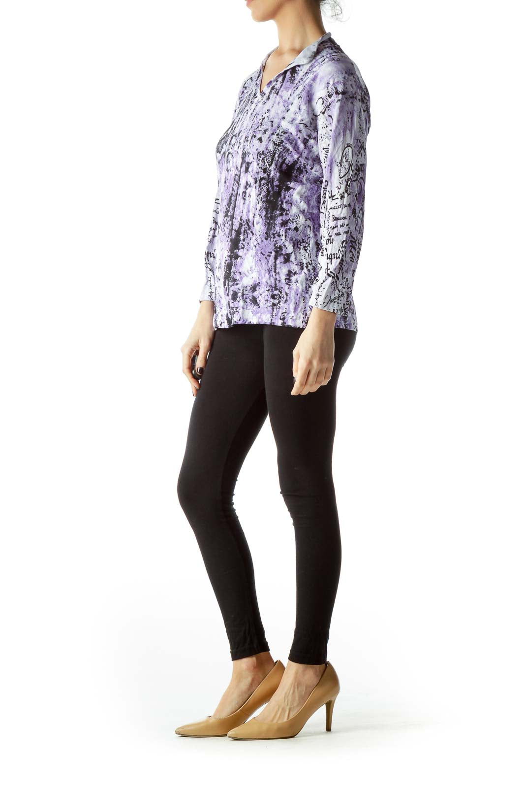 Purple Black Snakeskin Print Embellished Top