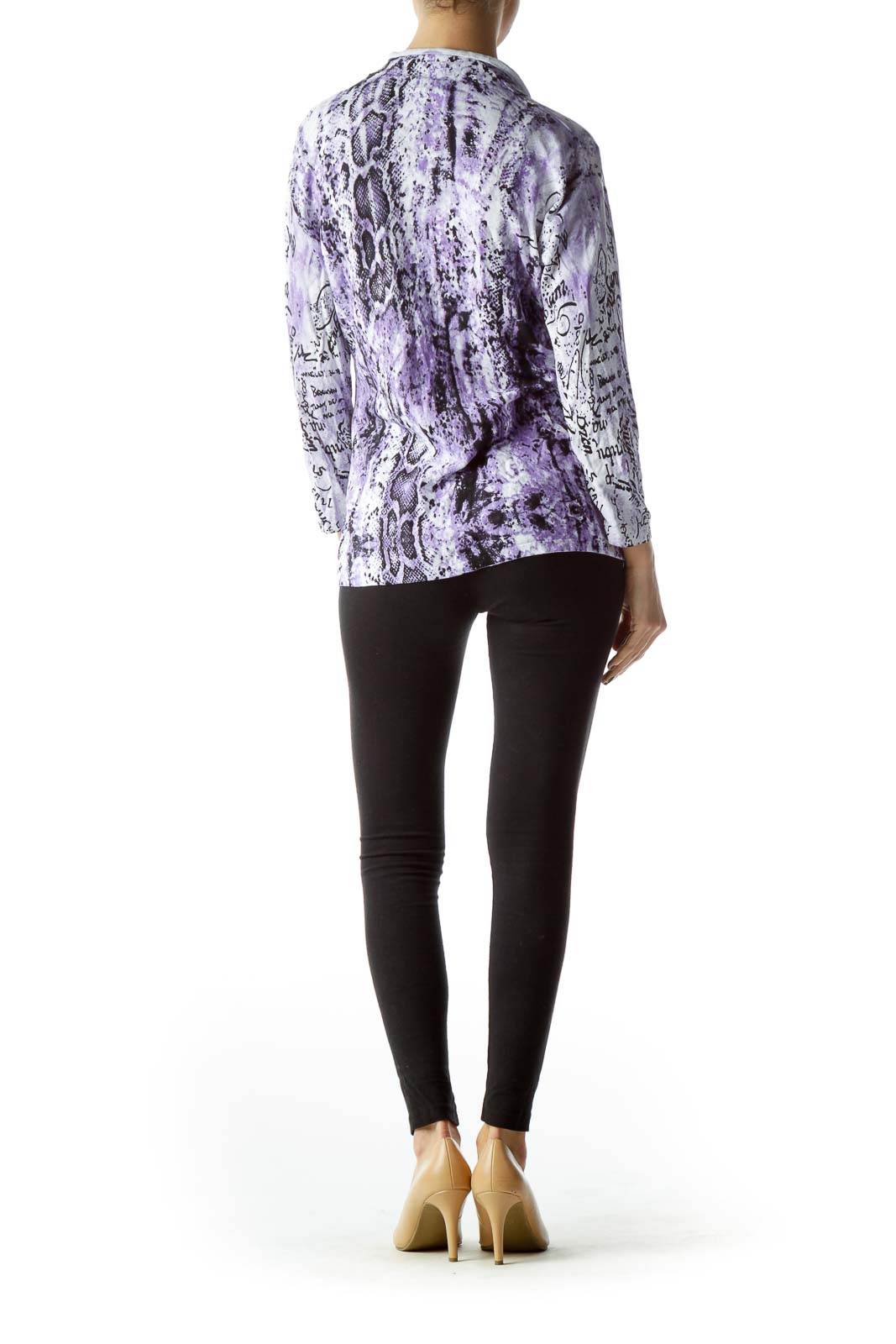 Purple Black Snakeskin Print Embellished Top