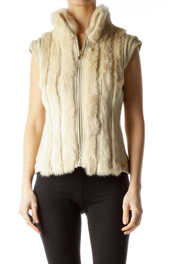 Beige Rabbit Fur Knit Vest