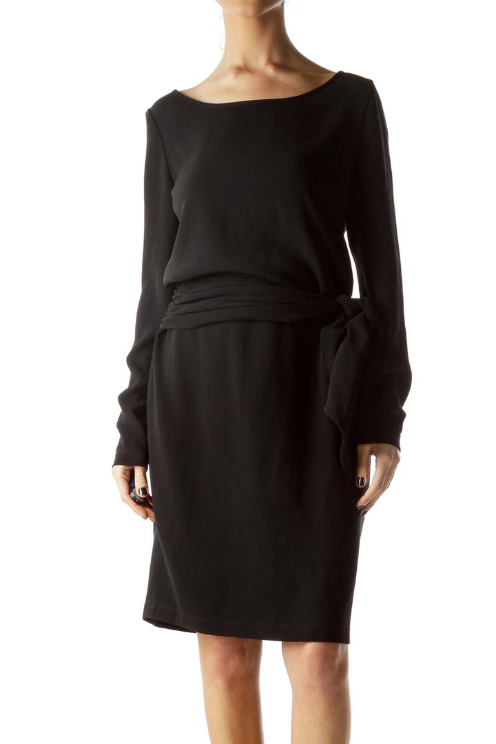 Black Round Neck Long-Sleeve Work Dress