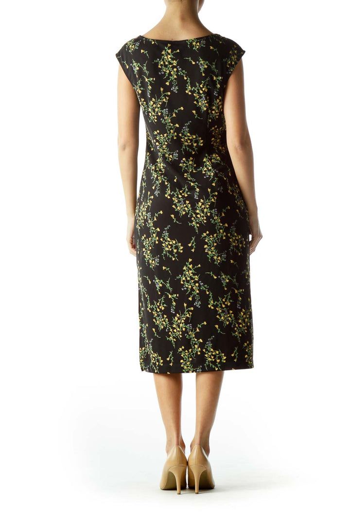 Black Yellow Flowers Print Day Dress