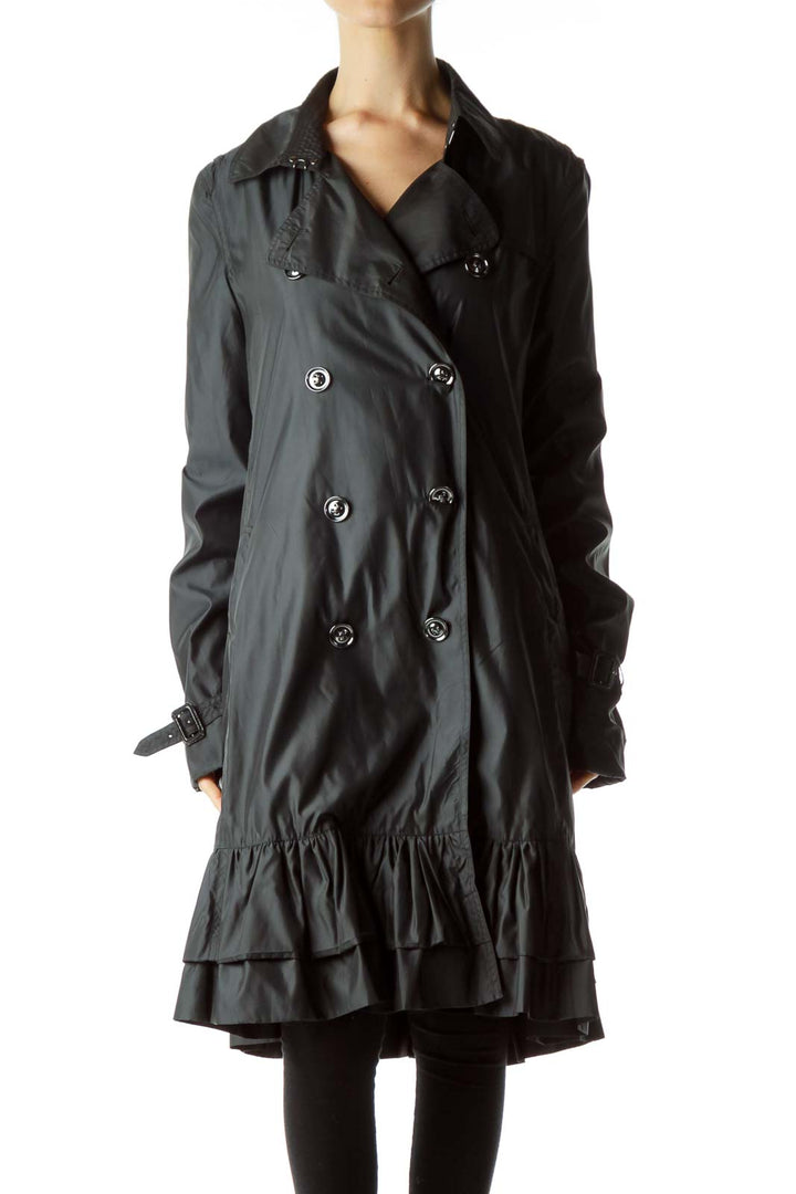 Black Long Single Breasted Trench Coat