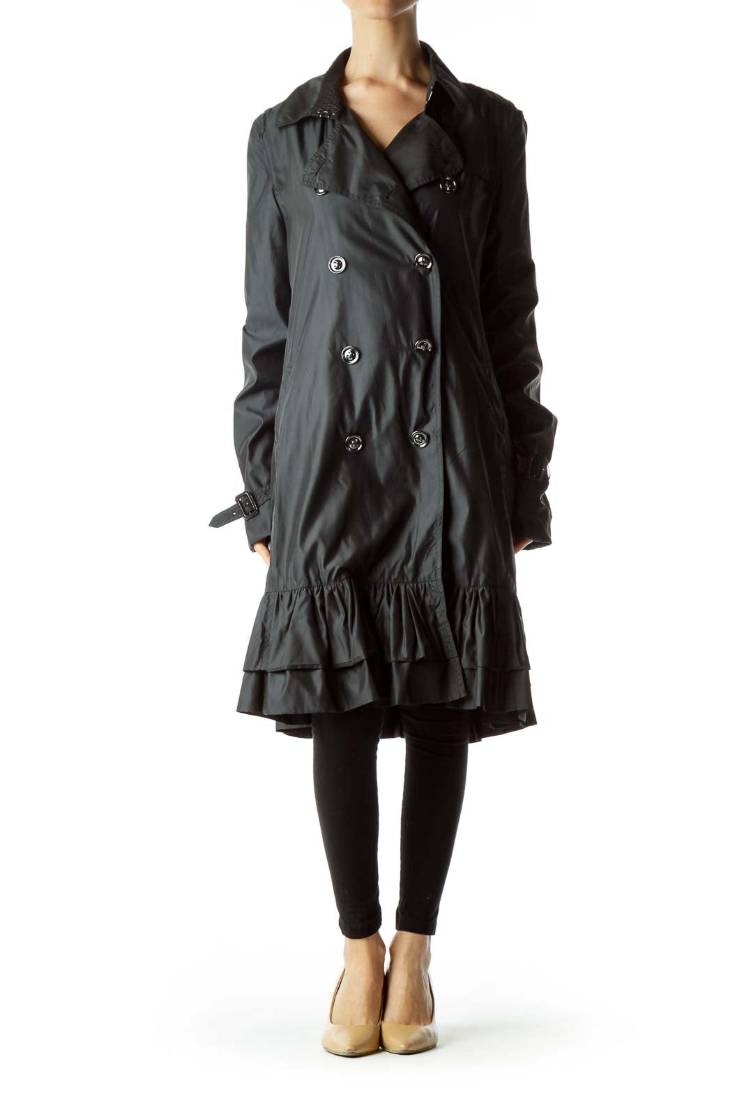 Black Long Single Breasted Trench Coat