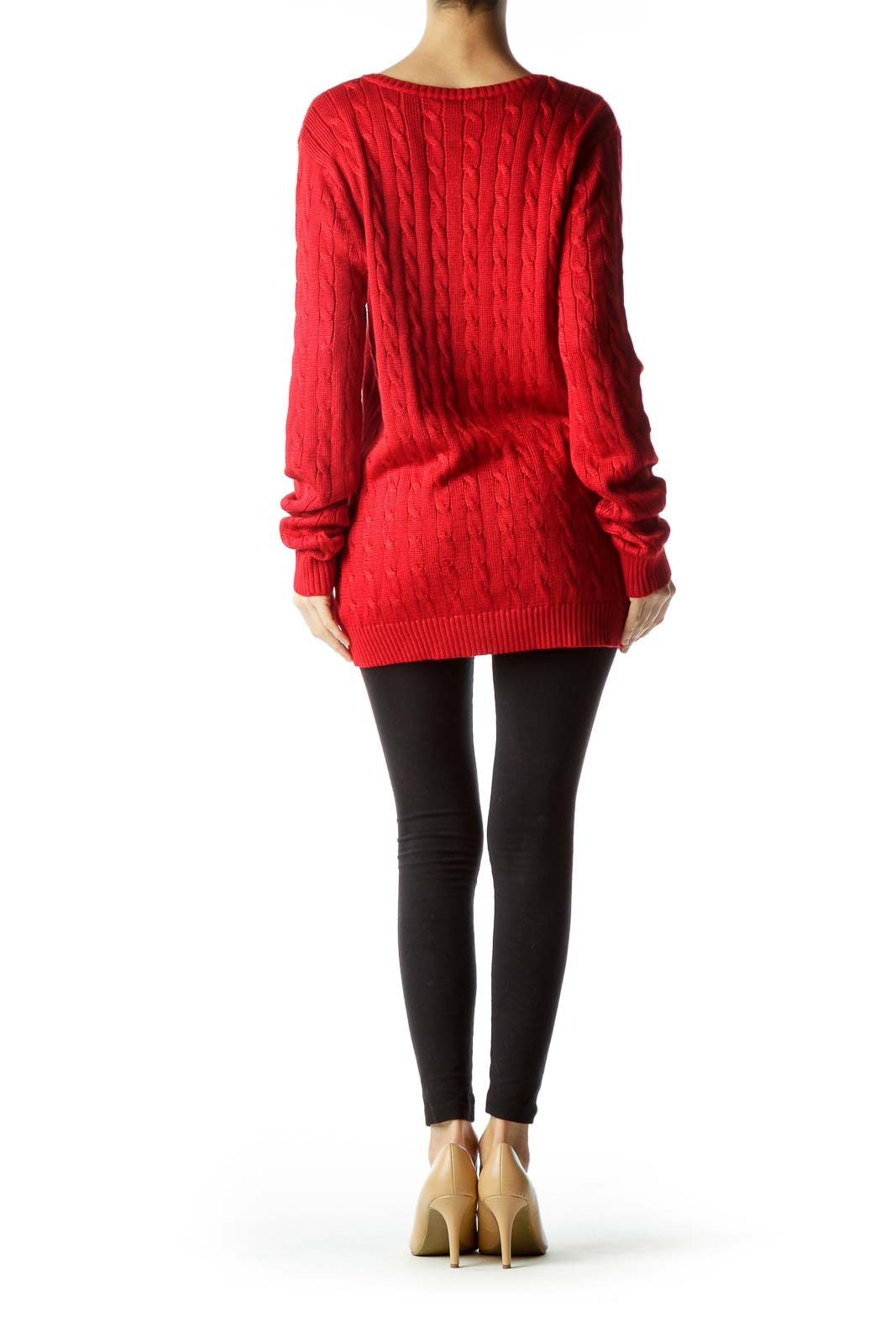 Red Cable V-Neck Sweater