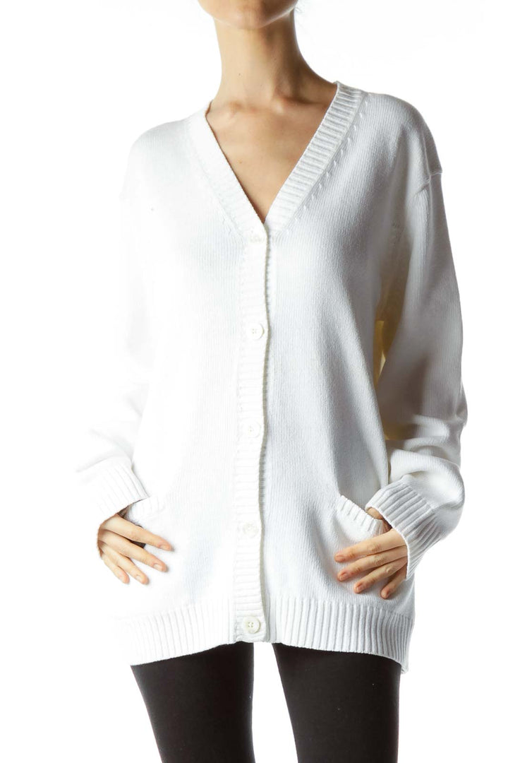 White Buttoned Cable Knit Cardigan