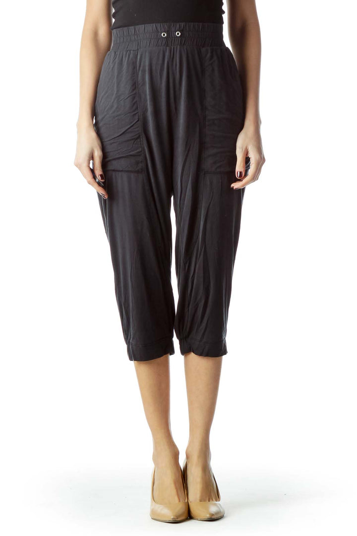 Washed Black Stretch Cropped Pants