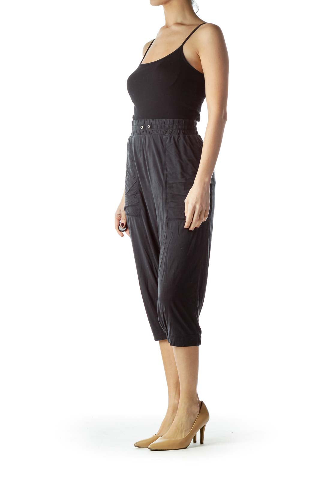 Washed Black Stretch Cropped Pants