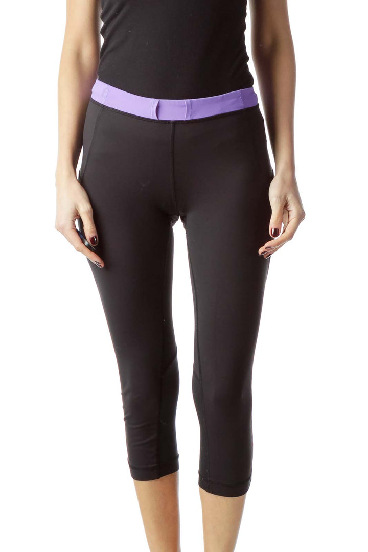 Black Purple Waistband Cropped Sports Pants