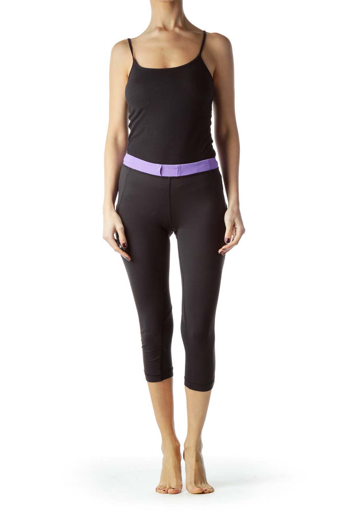 Black Purple Waistband Cropped Sports Pants