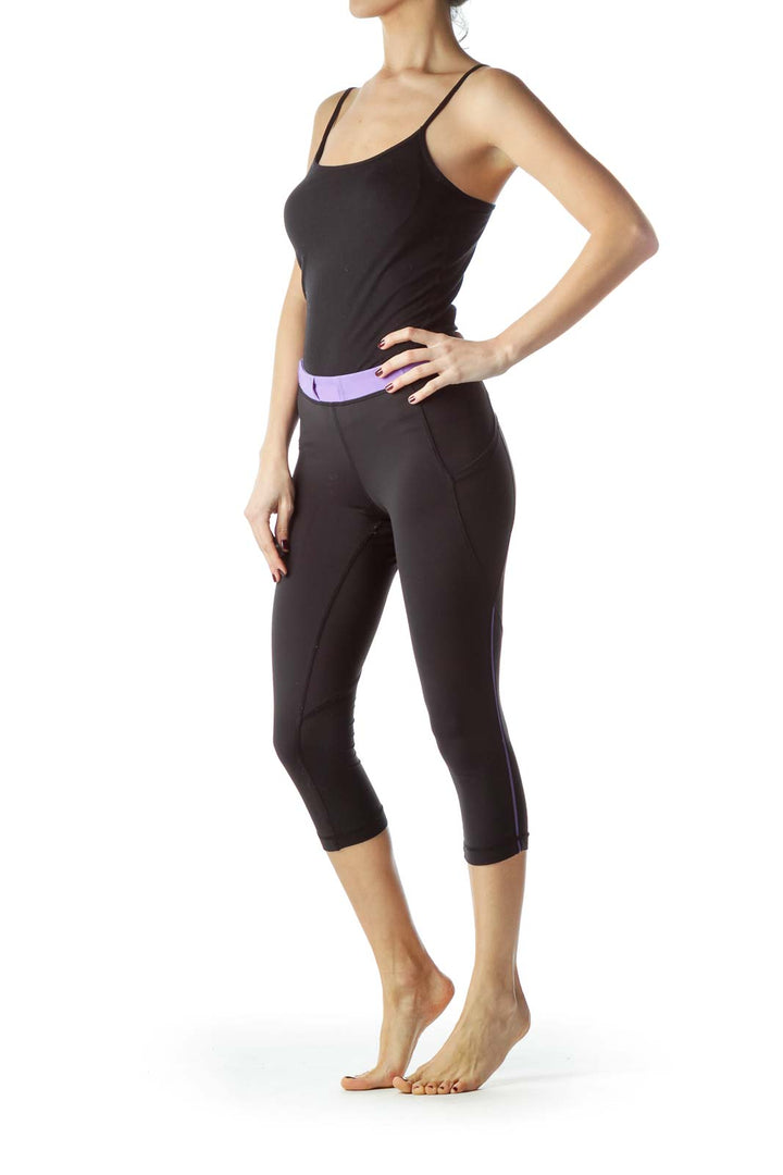 Black Purple Waistband Cropped Sports Pants