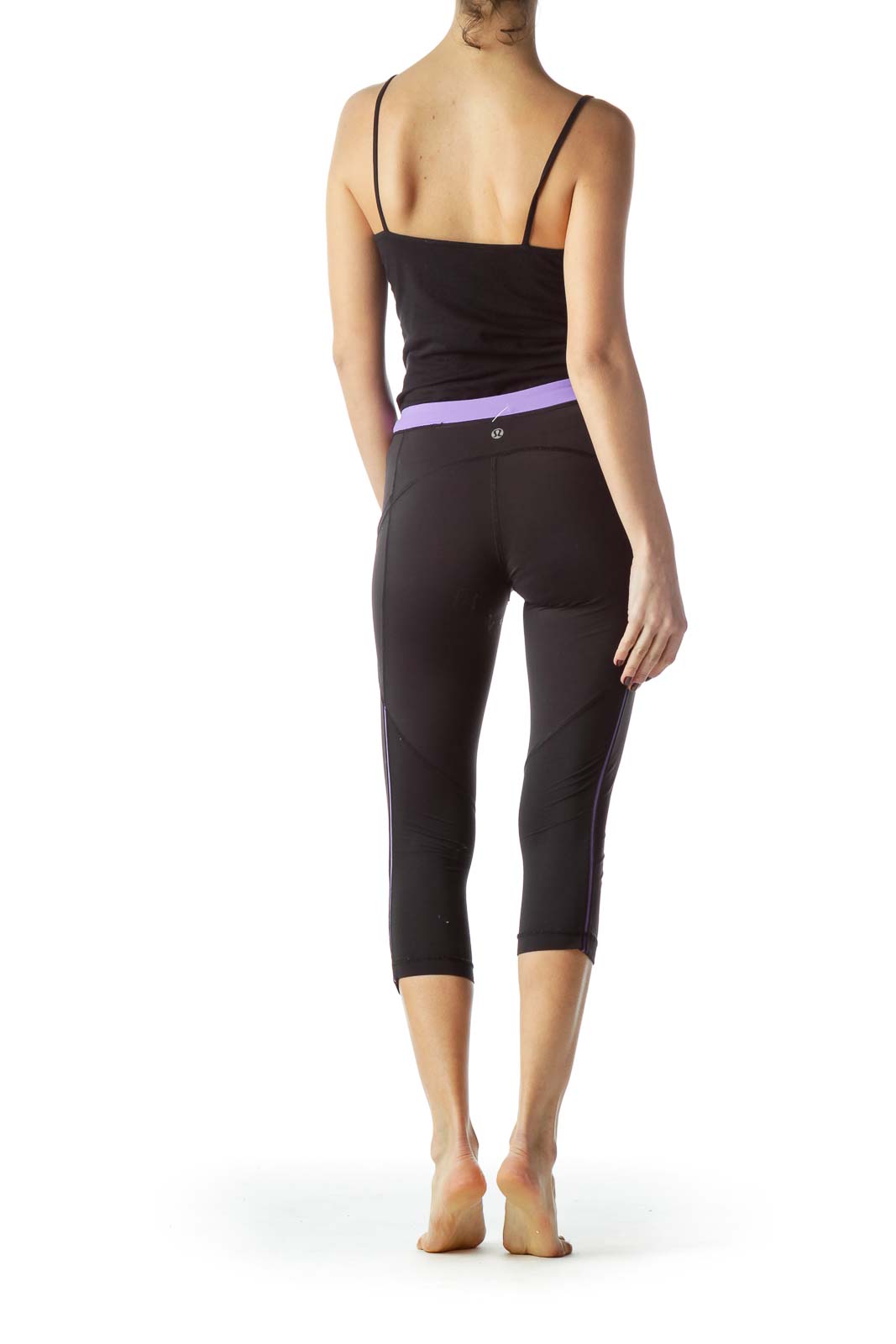 Black Purple Waistband Cropped Sports Pants