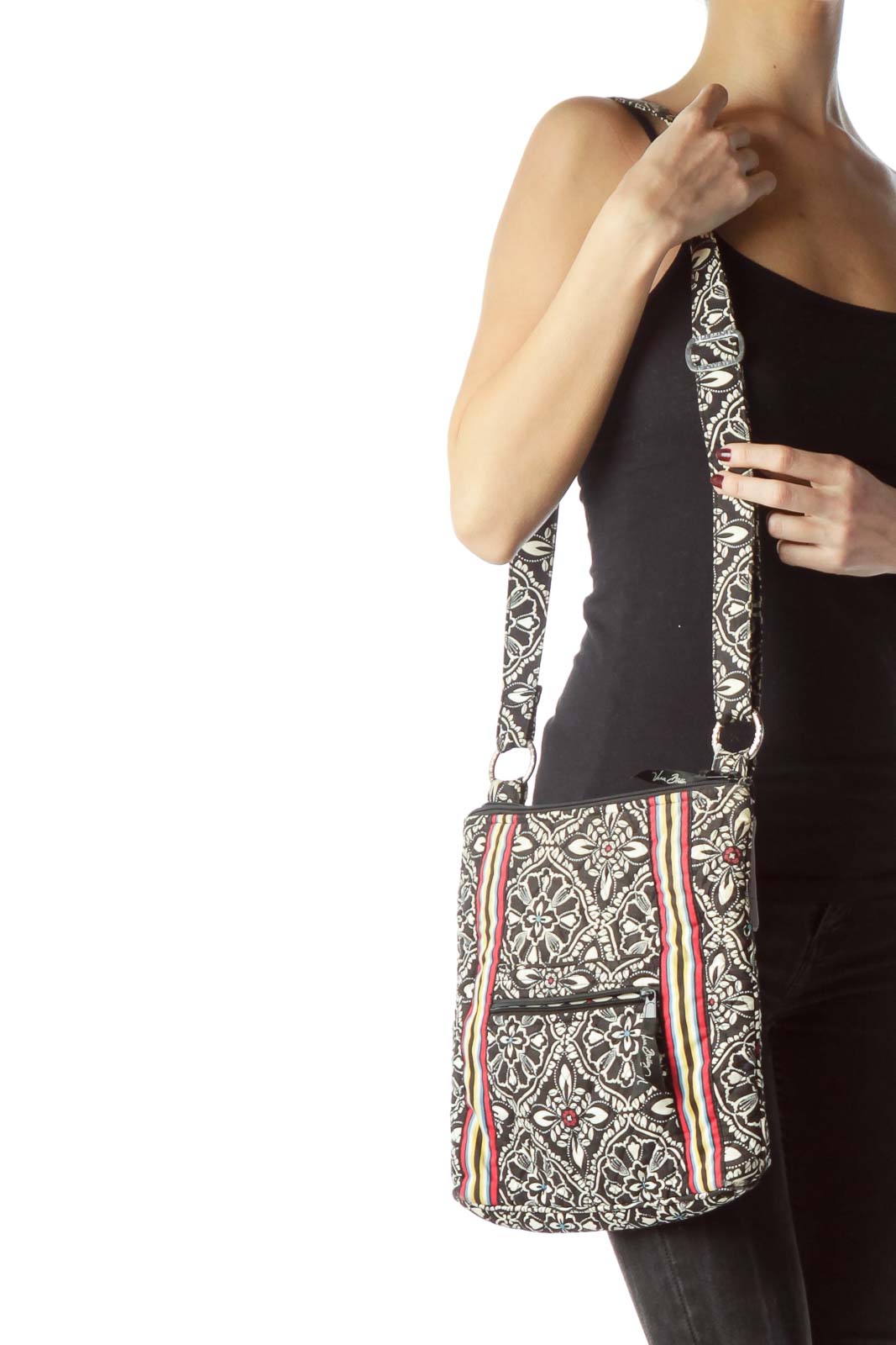 Black White Print Striped Quilted Crossbody Bag