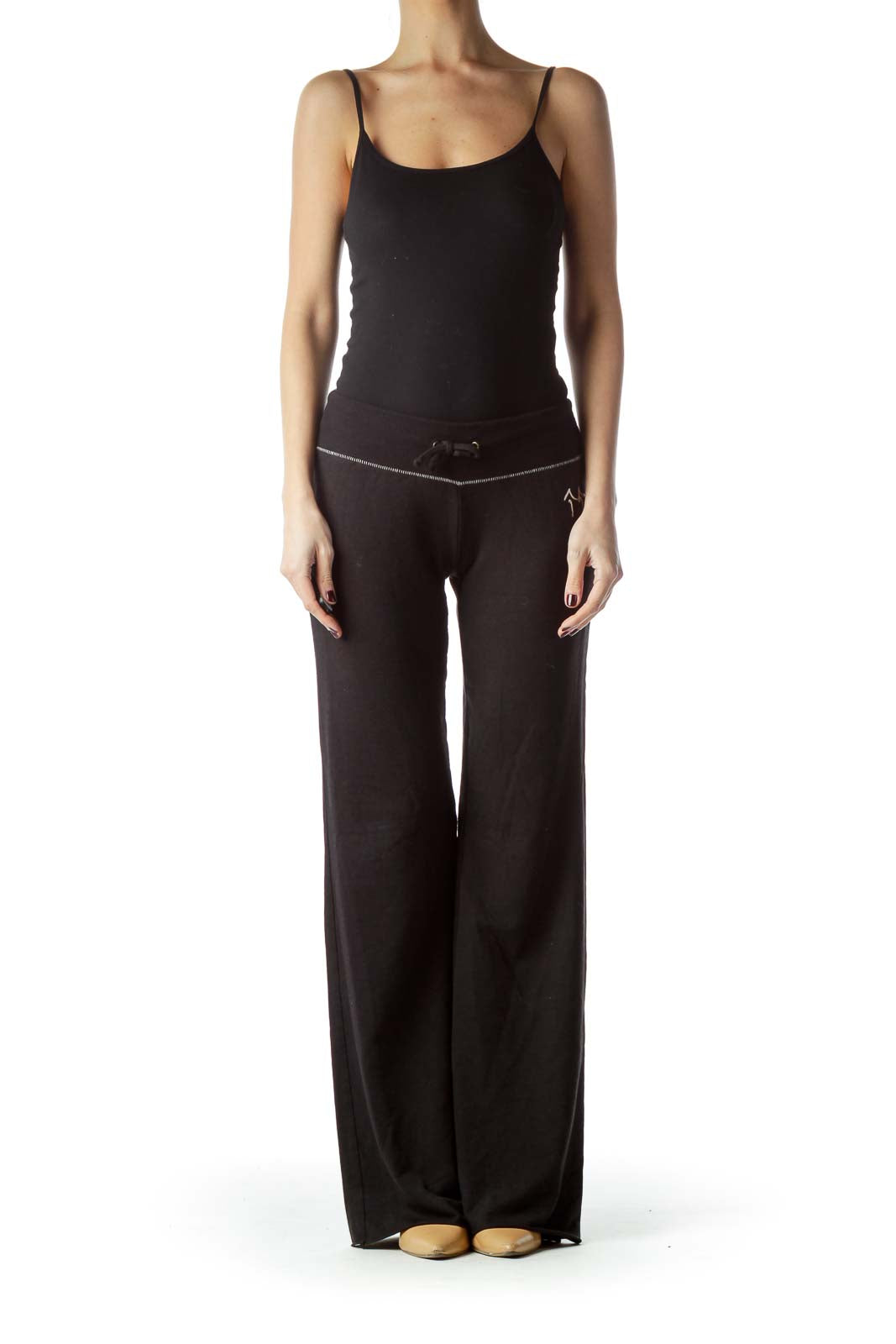 Black Stretch Sports Pants with Drawstring