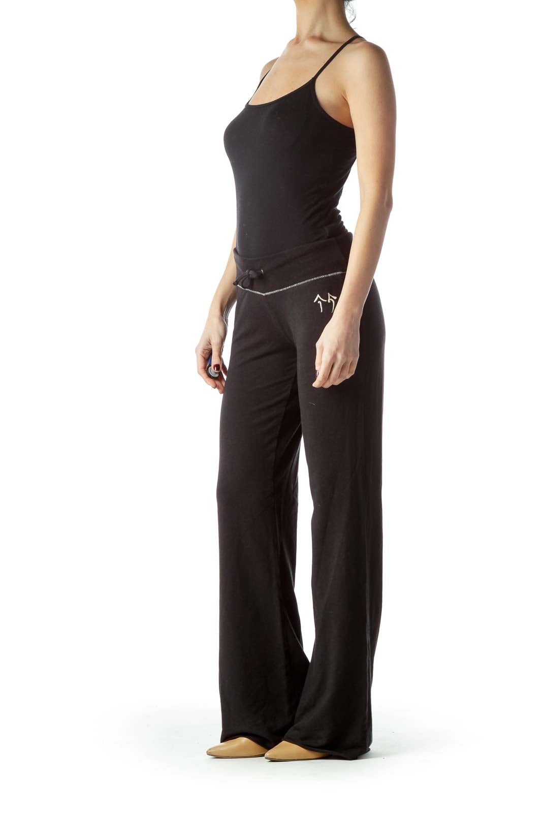 Black Stretch Sports Pants with Drawstring