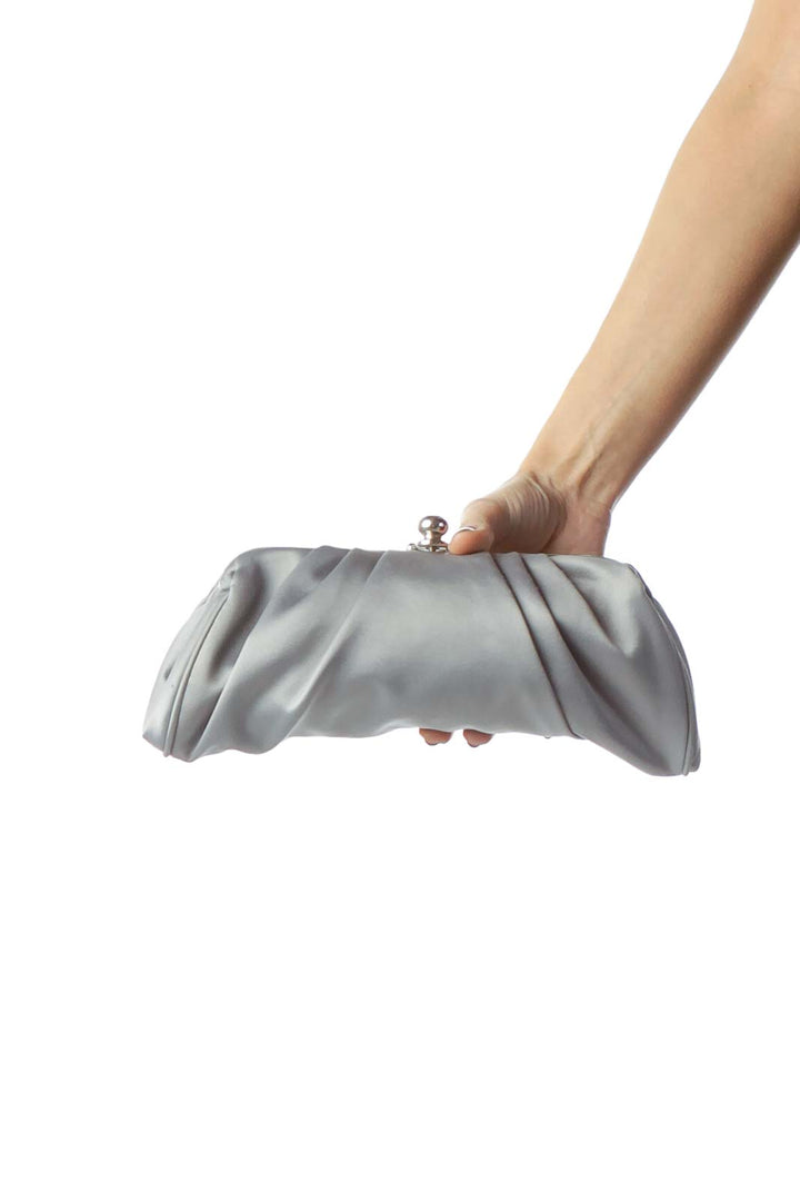 Gray Clutch with Metallic Closure and Strap