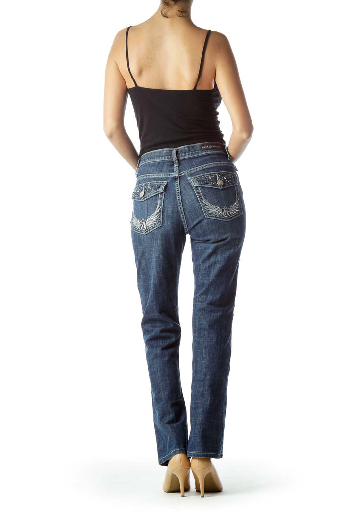 Blue Medium Wash Straight-Leg Denim Jeans