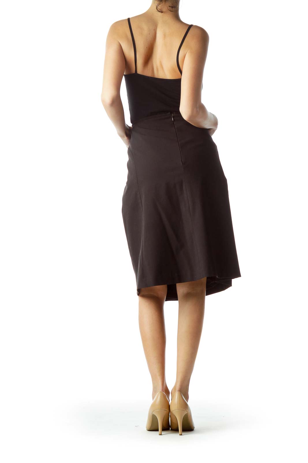 Black Zippered Flared Skirt with Slip