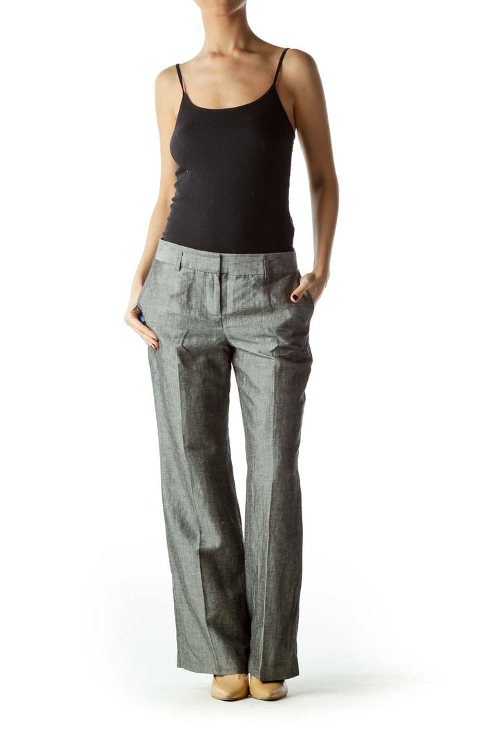 Gray Pleated Straight Leg Pants