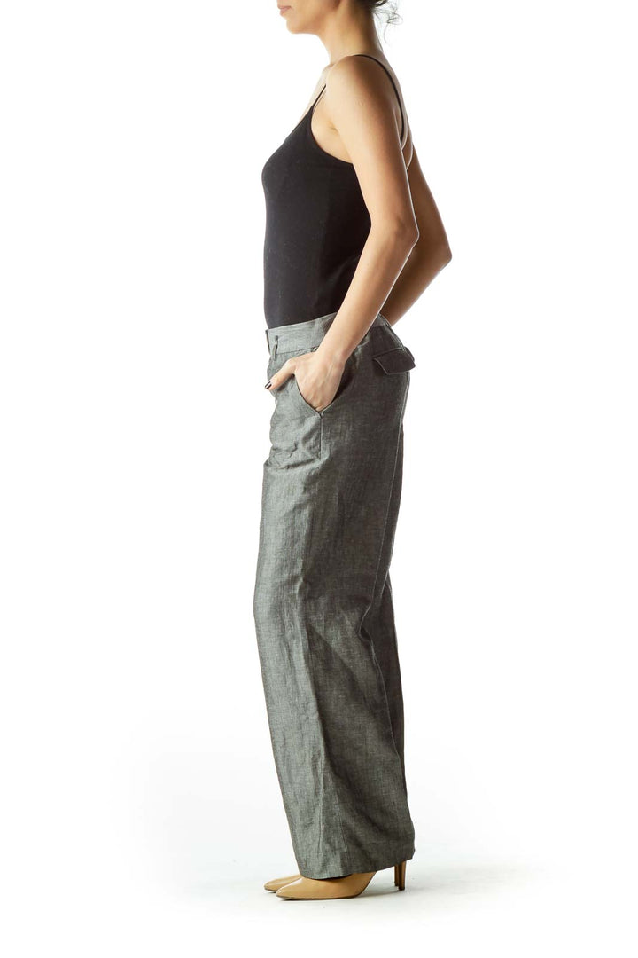 Gray Pleated Straight Leg Pants