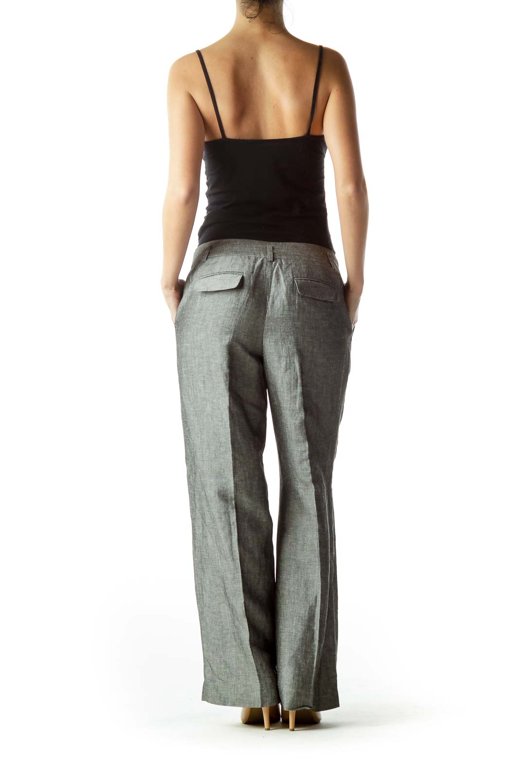 Gray Pleated Straight Leg Pants