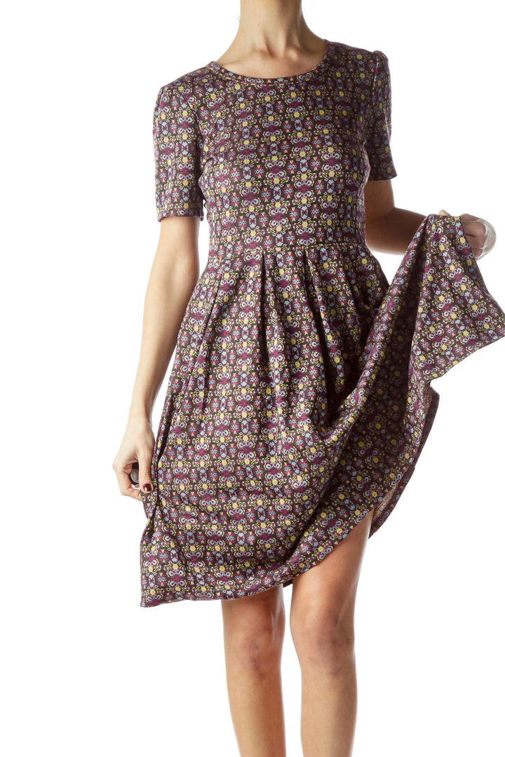 Multicolored Knitted Print Short Sleeve Dress