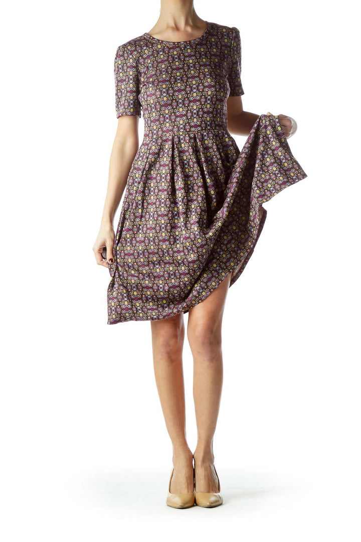 Multicolored Knitted Print Short Sleeve Dress