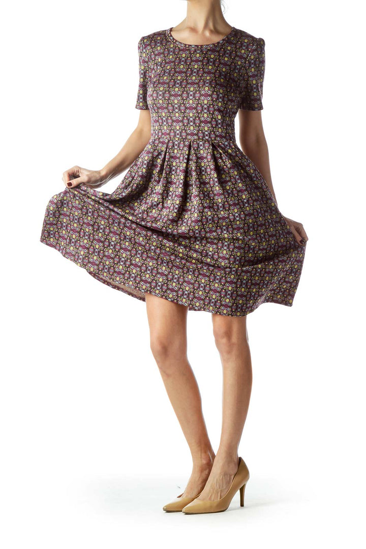 Multicolored Knitted Print Short Sleeve Dress