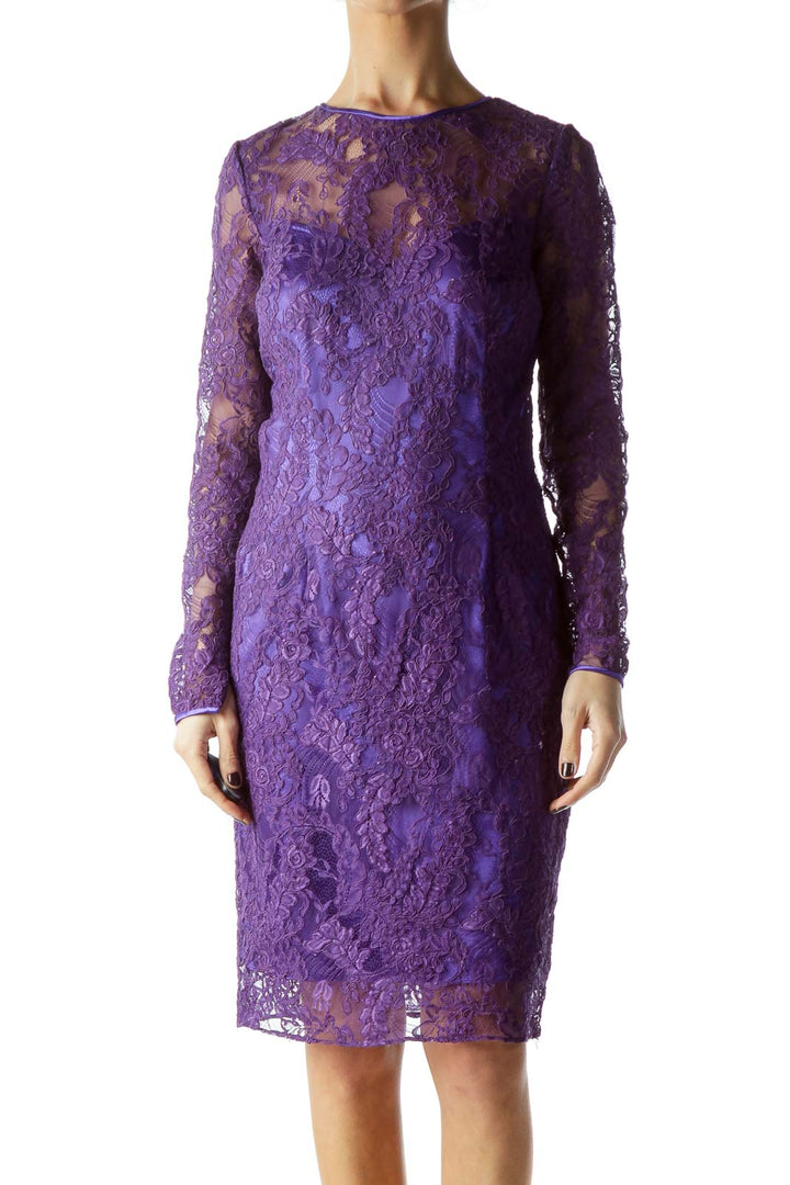 Purple Lace Fitted Dress with Slip