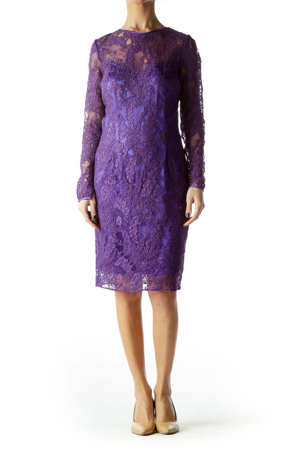 Purple Lace Fitted Dress with Slip