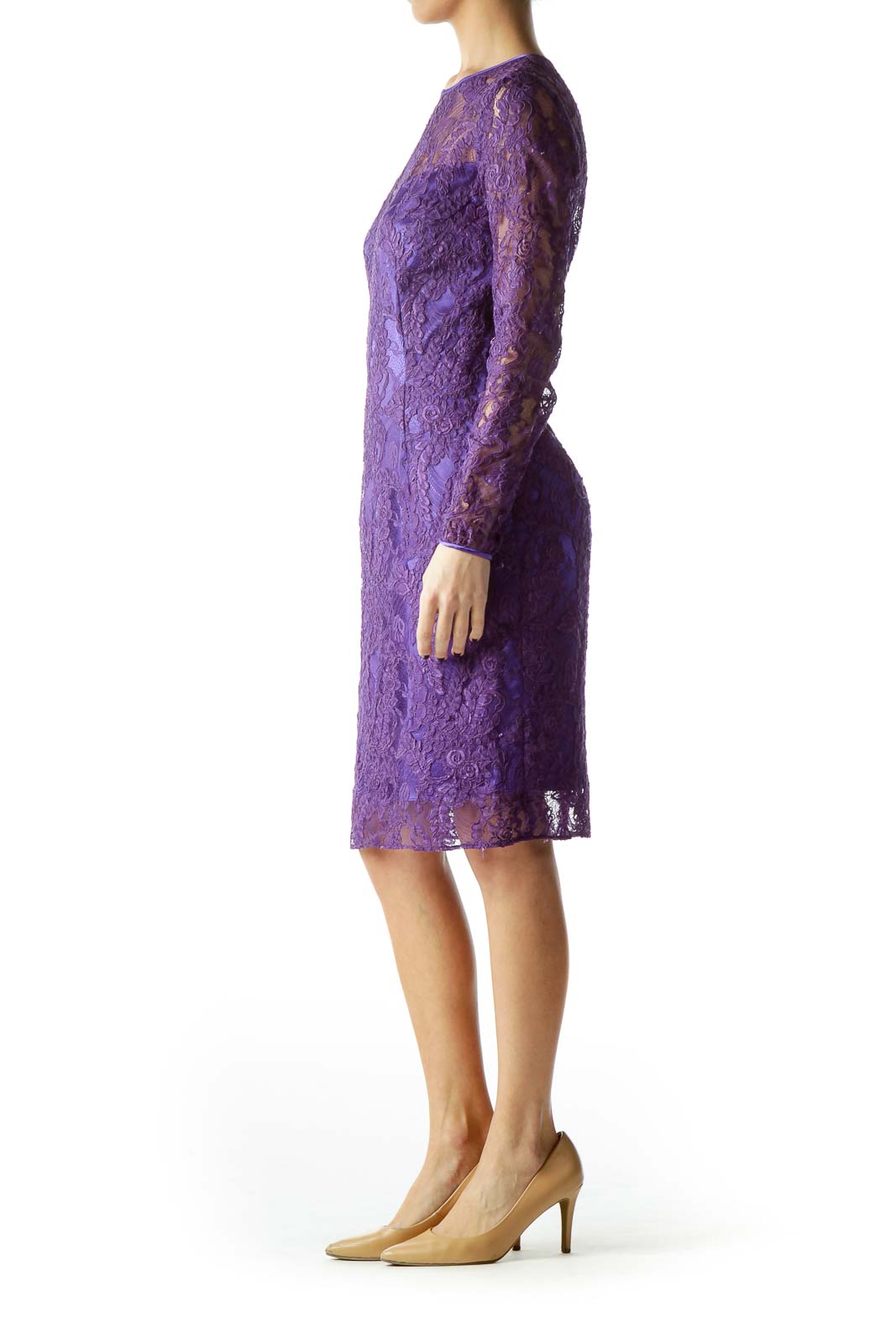 Purple Lace Fitted Dress with Slip