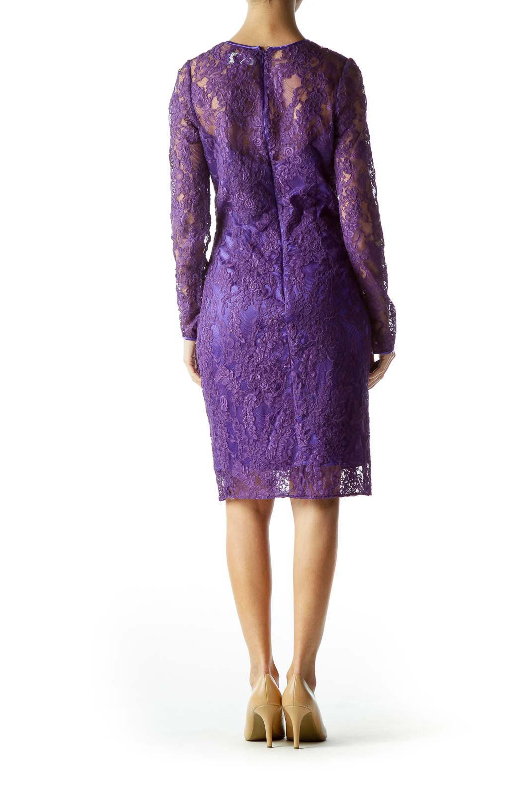 Purple Lace Fitted Dress with Slip