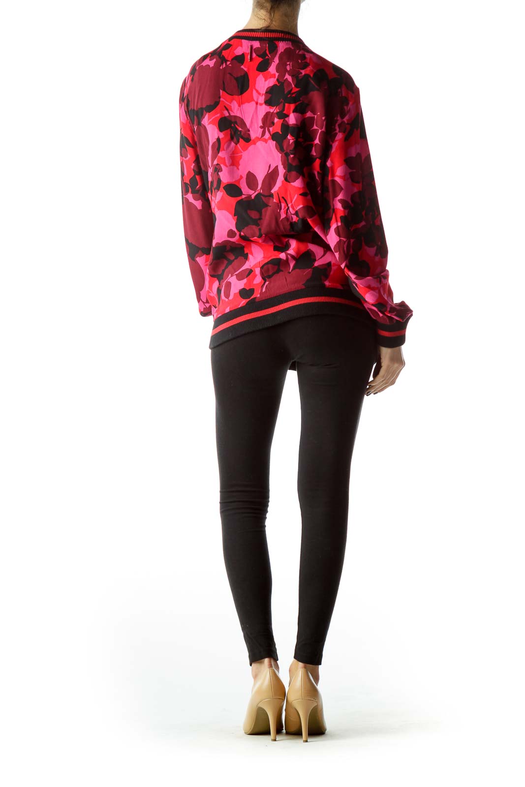 Black Pink Red Floral Print Blouse