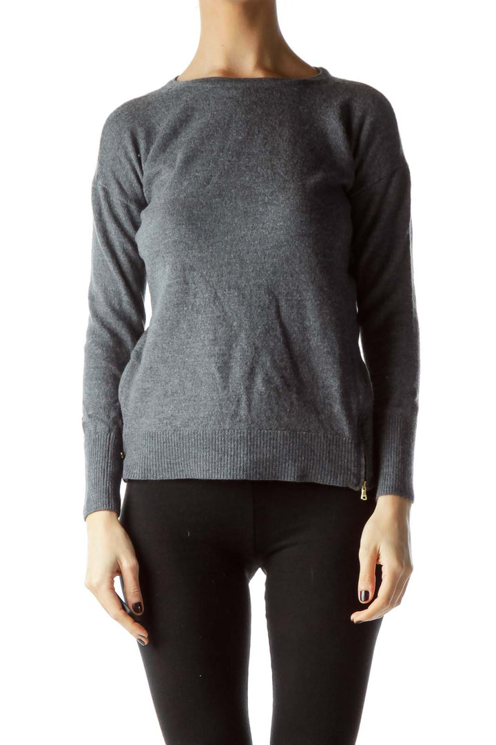 Gray Side Gold Zippers Sweater