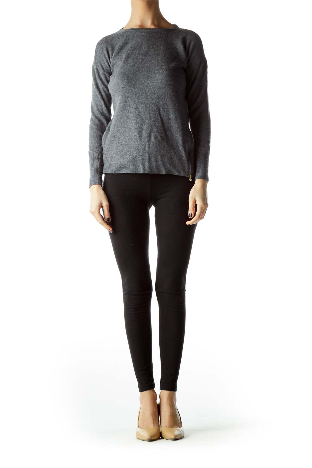 Gray Side Gold Zippers Sweater