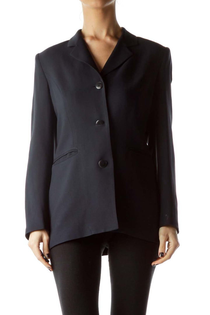 Navy Blue Buttoned Down Pocketed Blazer