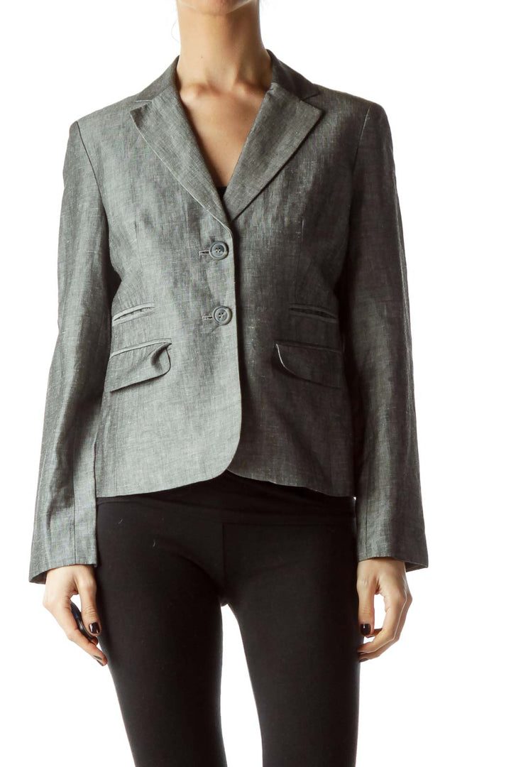 Gray Buttoned Pocketed Blazer