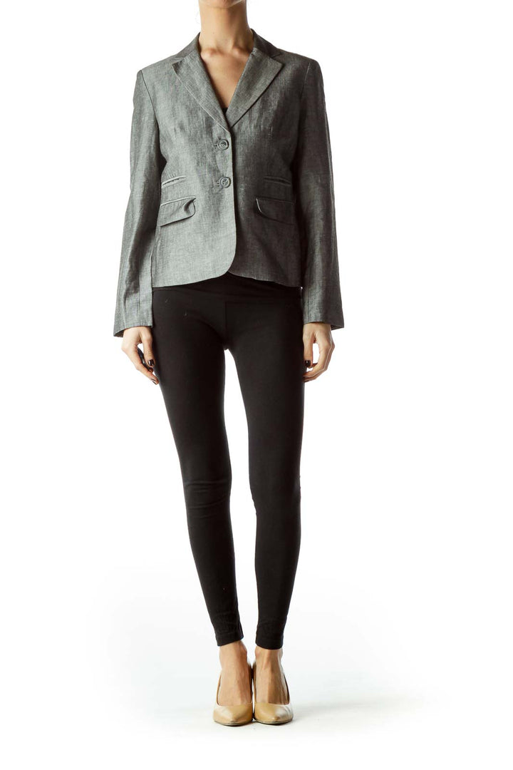 Gray Buttoned Pocketed Blazer